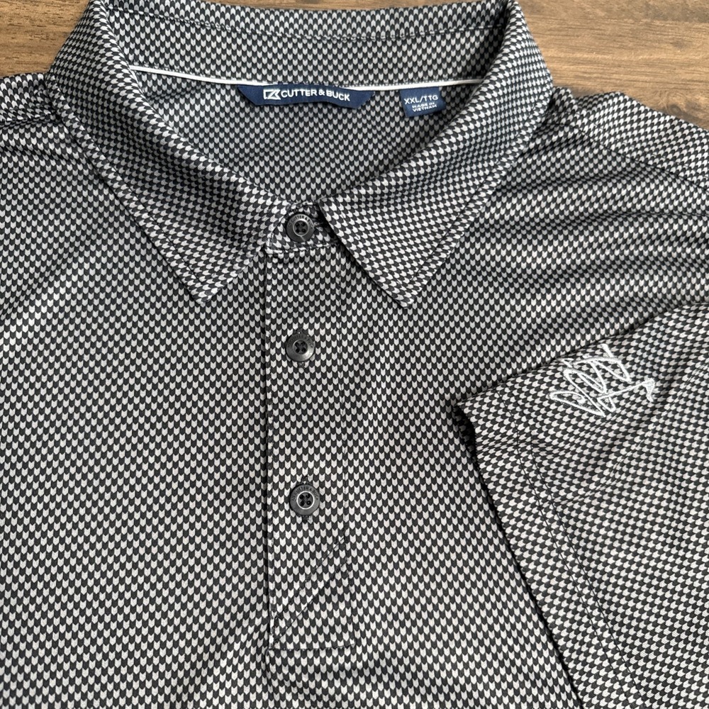 Cutter & Buck Polo Mens Gray Black Houndstooth Short Sleeve Athletic Golf‎ Shirt